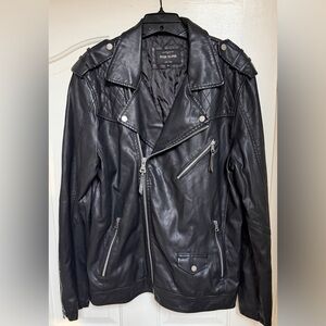 Leather Military Moto Men’s Black Jacket, XL